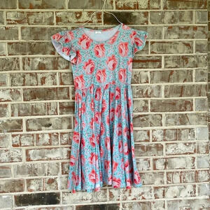 Boutique Floral Ruffled Sleeves Knit Dress